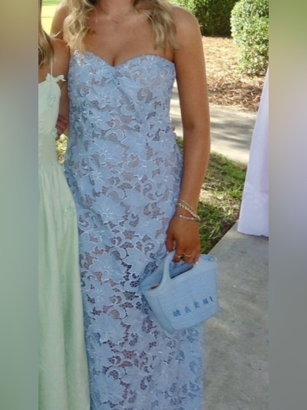 HELSI Lindsey Strapless Floral Lace Gown in Blue